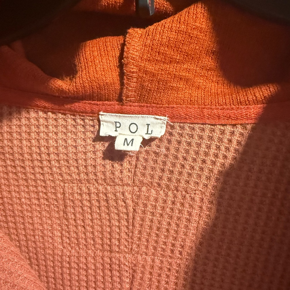 POL Waffle Knit Half-Zip Hoodie in Rust and Burnt Orange - Picture 3 of 4